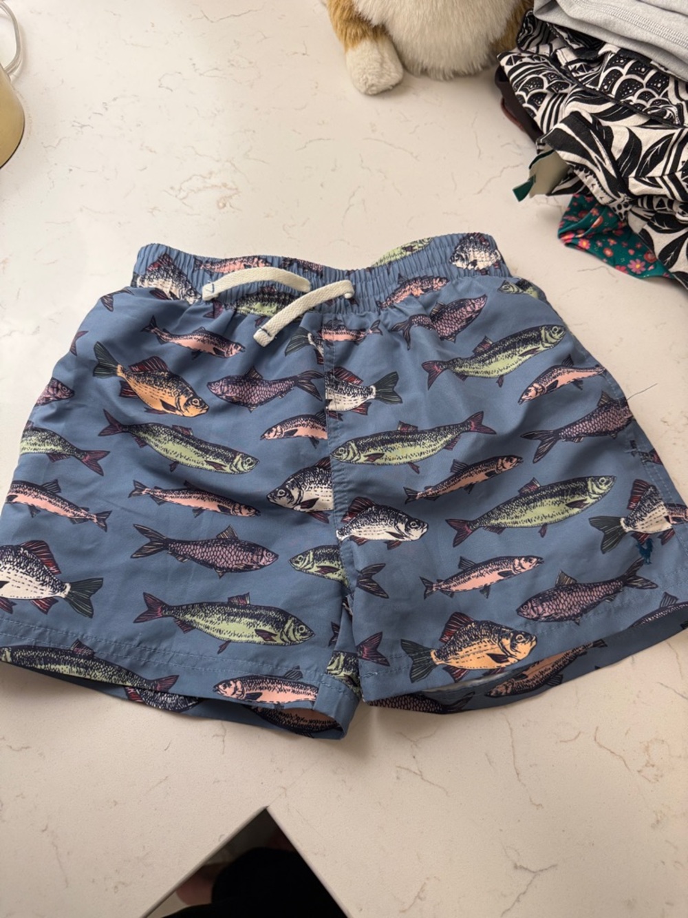 Blue Rooster Collection Light Blue Kids Fish-Print Swim Trunks